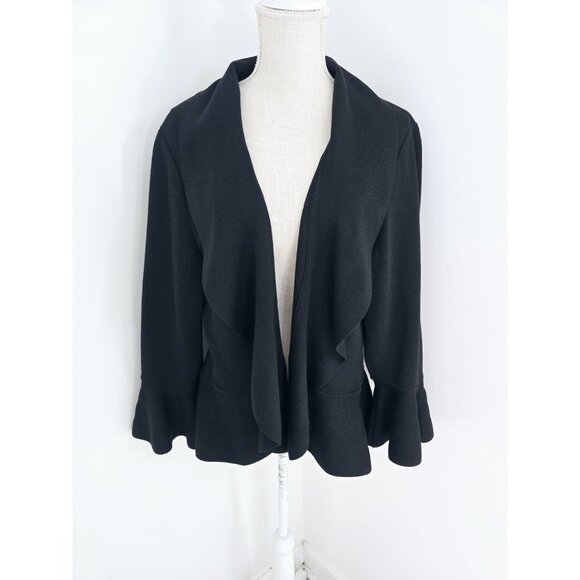 St. John Ruffle Black Waterfall Drape Wool Knit Open Cardigan Sweater 16 XL - Picture 1 of 10